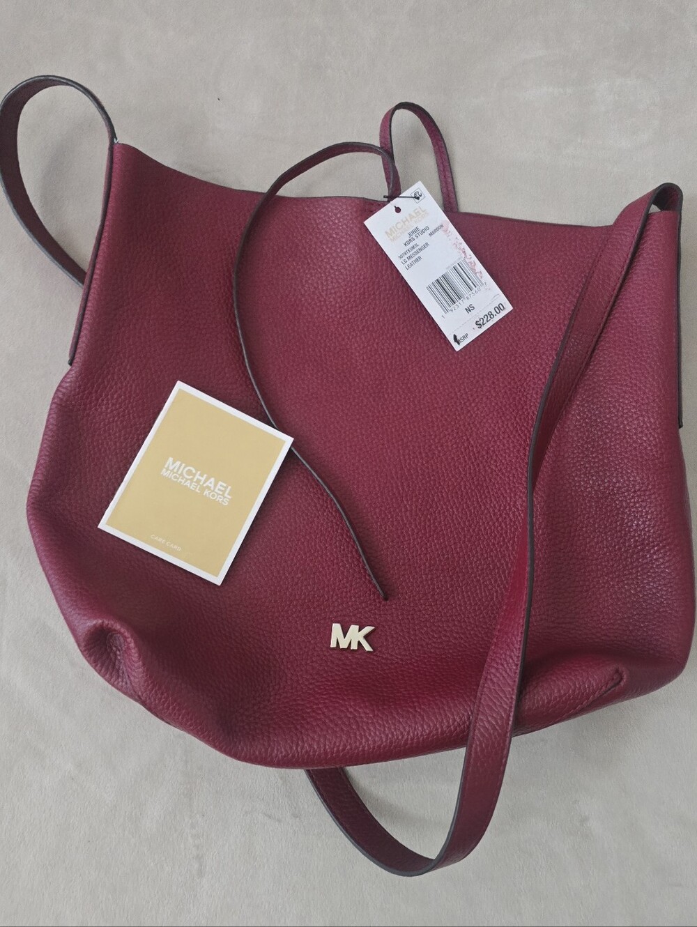 Michael Kors Red Pebbled Leather Tote with Gold MK Emblem